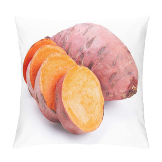 Personality  Sweet Potato With Slices Isolated On White Pillow Covers