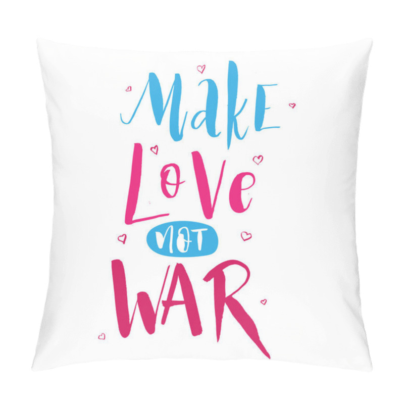 Personality  Make Love not War. Lettering hippie text retro sign about peace in the world. Vintage typography quote. vector illustration. pillow covers