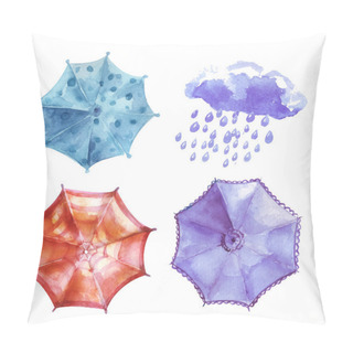 Personality  Watercolor Set Of Umbrellas, Cloud, Heavy Rain. Umbrellas From A Pillow Covers