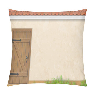Personality  Facade With Old Wooden Door Grass Pillow Covers