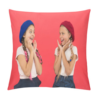 Personality  They Are Really Cute. French Style Girls. Girls Having The Same Hairstyle. Small Children With Long Hair Plaits. Fashion Girls With Tied Hair Into Braids. Little Kids Wearing Stylish French Berets Pillow Covers