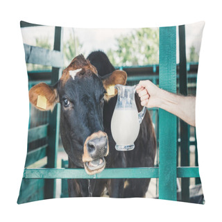 Personality  Farmer With Fresh Milk In Stall Pillow Covers