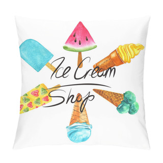Personality  Ice Cream Collection. Watercolor Illustration. Pillow Covers