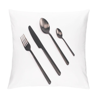 Personality  Top View Of Fork, Knife And Spoons Isolated On White  Pillow Covers