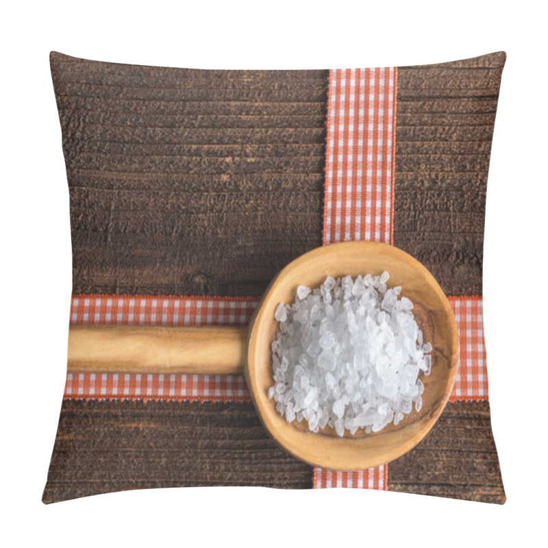 Personality  Healthy sea salt  on a wooden spoon pillow covers