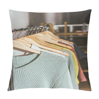 Personality  Row Of Different Colored Sweaters And Shirts On Hangers  Pillow Covers