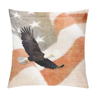 Personality  American Flag, Flying Bald Eagle And Constitution Montage Pillow Covers