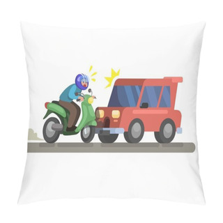 Personality  Car Crash Accident Hitting Motorbike Scene Cartoon Illustration Vector Pillow Covers