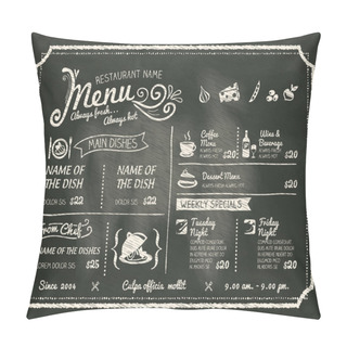 Personality  Restaurant Food Menu Design With Chalkboard Background Pillow Covers