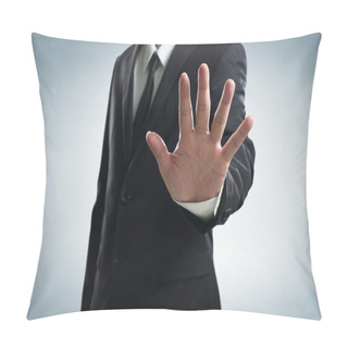Personality  Businessman Showing Stop Sign Pillow Covers
