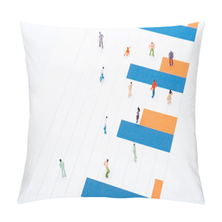 Personality  High Angle View Of People Figures On Surface With Blue And Orange Diagram Isolated On White, Equality Concept  Pillow Covers