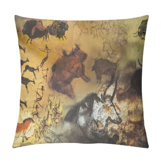Personality  Rock Paintings Of Ancient People, Showing A Hunt For Wild Animals Pillow Covers