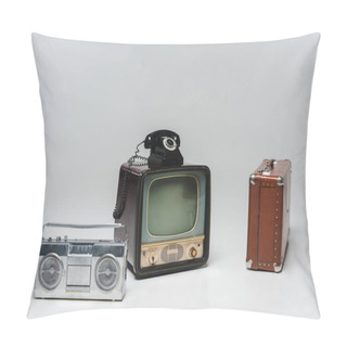 Personality  Composition Of Various Vintage Objects On Grey Pillow Covers