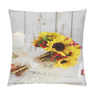 Personality  Bouquet Of Sunflowers And Hypericum Berries, Candles, Lace.  Pillow Covers