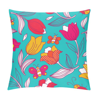 Personality Floral Pattern With Butterflies And Tulips. Pillow Covers