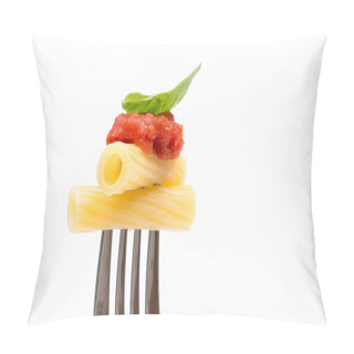 Personality  Pasta In White Background. Rigatoni, Tomato And Basil On Fork. Italian Cuisine Concep Pillow Covers