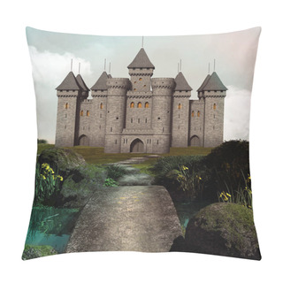 Personality  Beautiful Landscape With A Bridge Taking To An Old Medieval Castle Pillow Covers