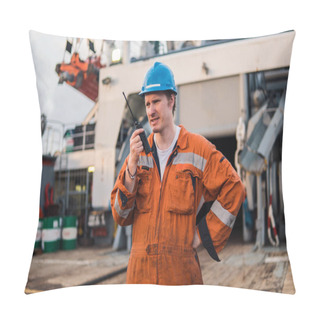 Personality  Marine Deck Officer Or Chief Mate On Deck Of Ship With VHF Radio Pillow Covers