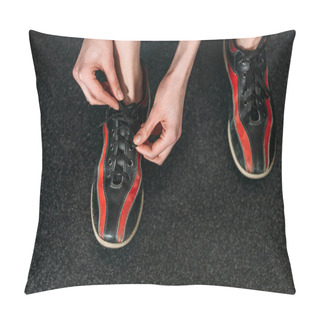 Personality  Cropped Shot Of Woman Tying Up Rental Bowling Shoes Pillow Covers