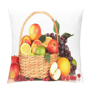 Personality  Assortment Of Exotic Fruits In Basket, Isolated On White Pillow Covers