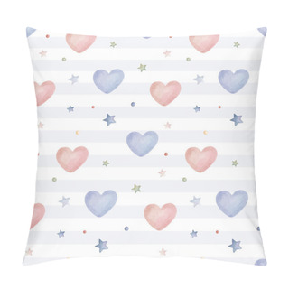 Personality  Seamless Pattern With Watercolor Hearts And Stars. Cute Childish Wallpaper. Vector Background In Pastel Colors Pillow Covers