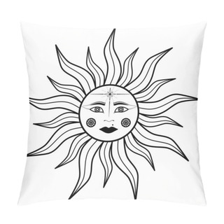 Personality  Hand Drawn Mystical Sun With Woman Face, Moon In Line Art. Spiritual Symbol Celestial Space. Magic Talisman, Antique Style, Boho, Tattoo, Logo. Vector Illustration Isolated On White Background. Pillow Covers
