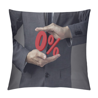 Personality  Business Man Presenting Zero Percent, Indicating Zero Interest Pillow Covers