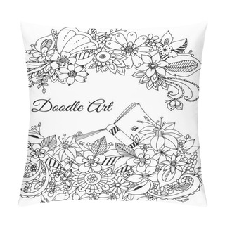 Personality  Vector Illustration Of Floral Frame Zen Tangle, Doodling. Zenart, Doodle, Flowers, Butterflies, Delicate, Beautiful.  Black And White. Adult Coloring Books Anti-stress. Pillow Covers