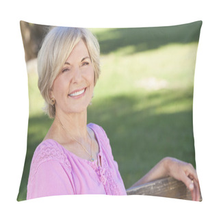 Personality  Happy Senior Woman Sitting Outside Smiling Pillow Covers