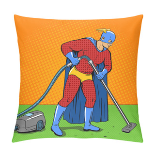 Personality  Superhero  With Vacuum Cleaner Pop Art Vector Pillow Covers