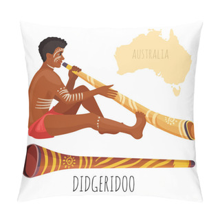 Personality  Swarthy Man With White Paint On Face Plays Didgeridoo Pillow Covers