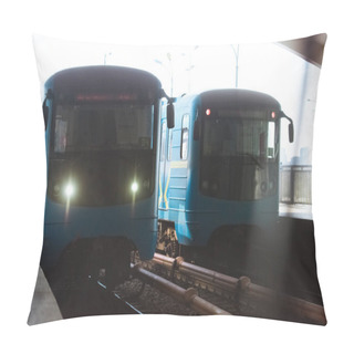 Personality  Front View Of Two Trains At Outdoor Subway Station  Pillow Covers