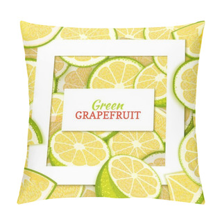 Personality  Square White Frame And Rectangle Label On Citrus Green Grapefruit Background. Vector Card Illustration. Tropical Fresh, Juicy Pomelo Closely Spaced Background For Design Of Packaging Juice Breakfast. Pillow Covers