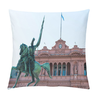 Personality  Buenos Aires, April 29, 2023: Monument To General Belgrano And Government House (Casa Rosada). Illustrative Editorial Content. Pillow Covers