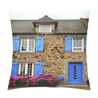 Personality Typical Country House With Blue Shutters In Brittany, France Pillow Covers