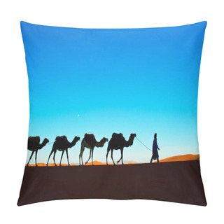 Personality  Camel Caravan Going Through The Sand Dunes In The Sahara Desert. Morocco, Africa Pillow Covers
