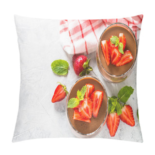 Personality  Chocolate Panna Cotta Sweet Dessert With Strawberries In Glass. Pillow Covers