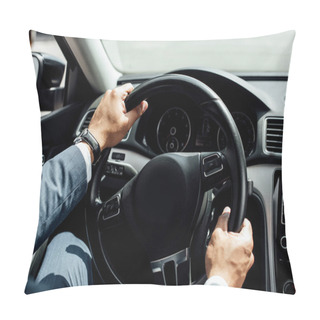 Personality  Partial View Of African American Businessman In Suit Driving Car Pillow Covers