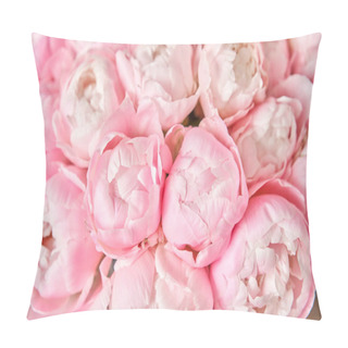 Personality  Pinks Peonies Miss America In A Metal Vase. Beautiful Peony Flower For Catalog Or Online Store. Floral Shop Concept . Beautiful Fresh Cut Bouquet. Flowers Delivery Pillow Covers
