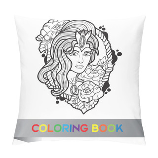 Personality  Tattoo Design Of Nice Girl With Long Curly Hair Pillow Covers