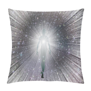 Personality  Figure Emerges From The Comos. 3D Rendering Pillow Covers