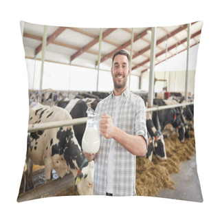 Personality  Man Or Farmer With Cows Milk On Dairy Farm Pillow Covers