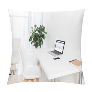 Personality  Home Office With Laptop With Facebook Logo, Smartphone And Notebook On Table Pillow Covers