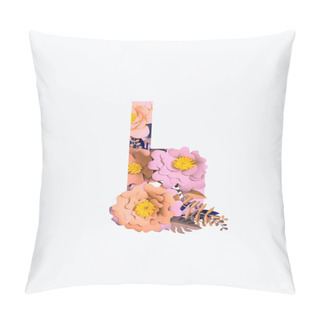 Personality  Cyrillic Letter With Paper Cut Pink And Orange Flowers And Leaves Isolated On White Pillow Covers