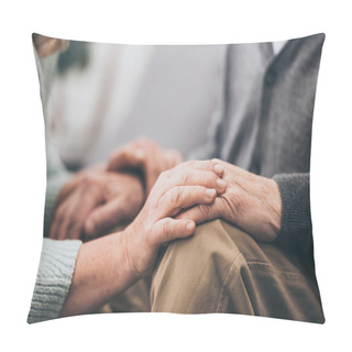 Personality  Cropped View Of Retired Couple Holding Hands  Pillow Covers