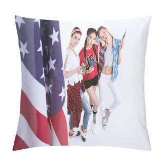Personality  Young Women With American Flag Pillow Covers