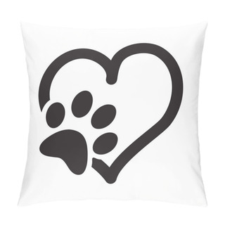 Personality  Paw Print With Heart, Animal Love Symbol, Isolated Vector Pillow Covers