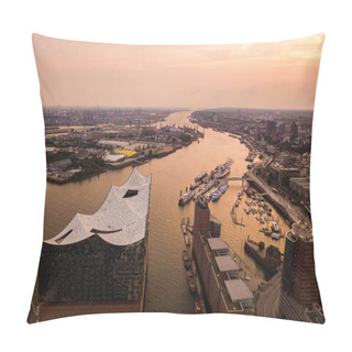 Personality  Aerial View Of The Elbe River And The Opera House In Hamburg During Sunset. Geramania In The Summer Pillow Covers