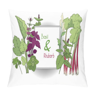Personality  Vector Set Of Basil Plant And Rhubarb.  Pillow Covers