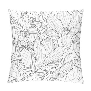 Personality  Street Lamp And Magnolias.Coloring Book Antistress For Children And Adults. Illustration Isolated On White Background.Zen-tangle Style. Pillow Covers